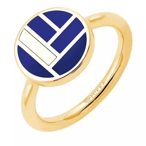 Pukka Berlin Bauhaus Ceramic Ring Blue and Yellow Gold Statement Ring