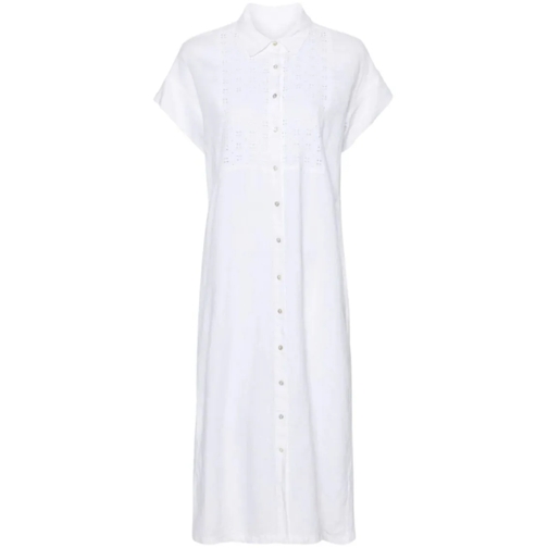 120% Lino Midi Dress Broderie-Anglaise White White Midi-klänningar