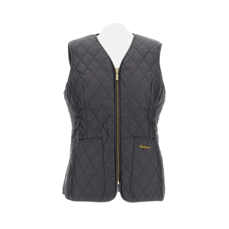 Barbour  Quilted Nylon Vest With Metal Zip Closure Black