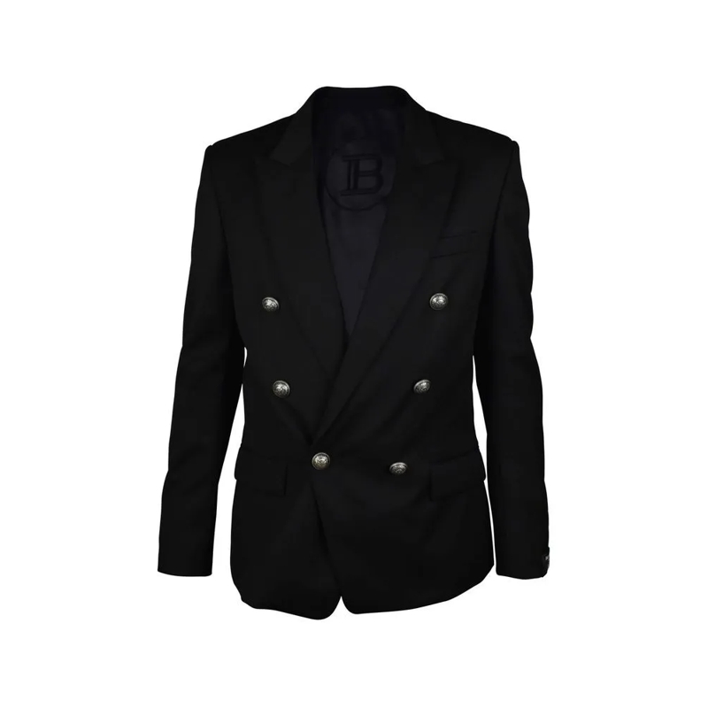 Balmain Blazer Double-Breasted Wool Blazer With Silver Accents Black