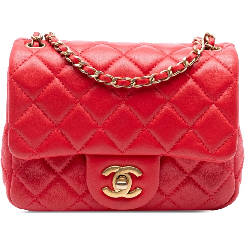 Chanel Sac à bandoulière Mini Square Classic Lambskin Pearl Crush Single Fl rot