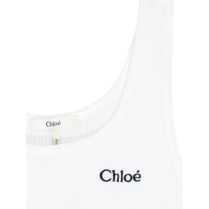 Chloé Bluse Logo Tank Top, In White Cotton White(Image 3)