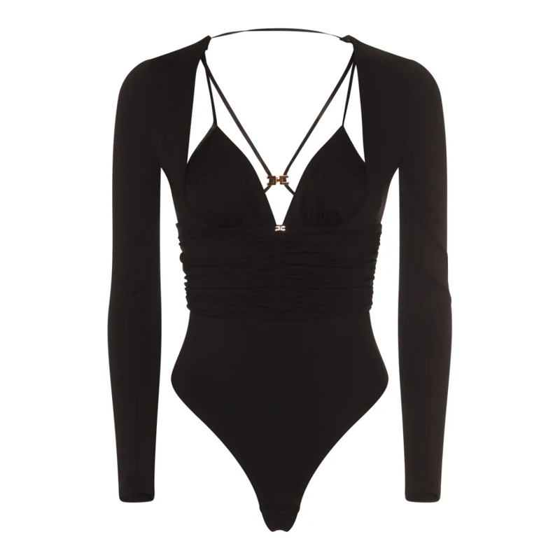 Elisabetta Franchi  Black Bodysuit With Wide Collar Black