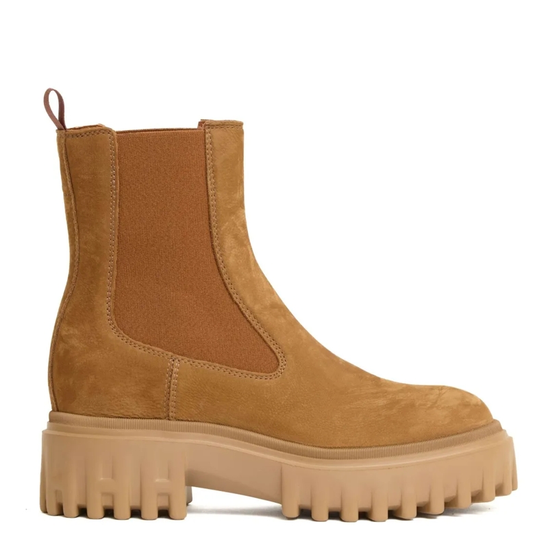 Hogan Stiefel Tobacco Suede Chelsea Boots With Ridged Rubber Sol Brown