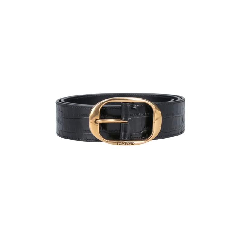 Tom Ford Riem Crocodile-Embossed Calf Leather Belt With Gold-Ton Black