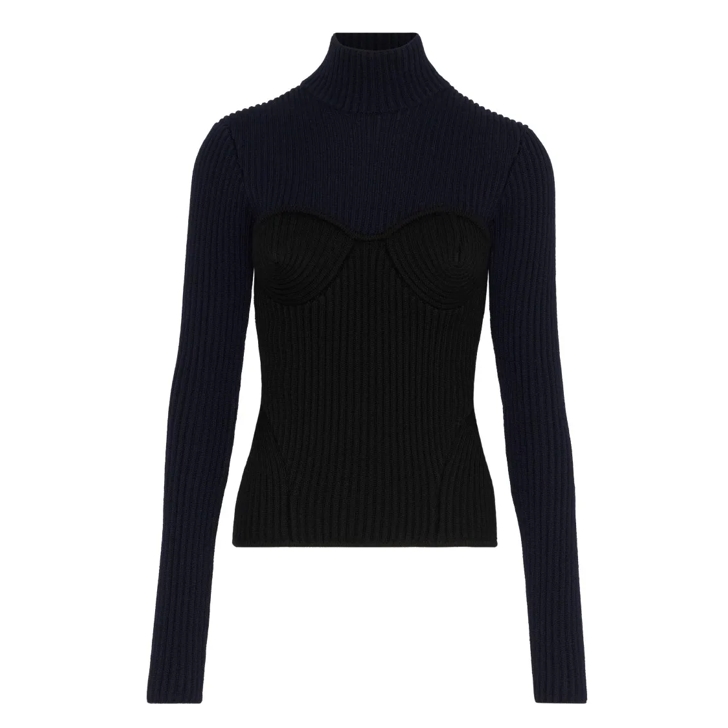 Jean Paul Gaultier Ribbed Merino Wool Turtleneck Sweater Black