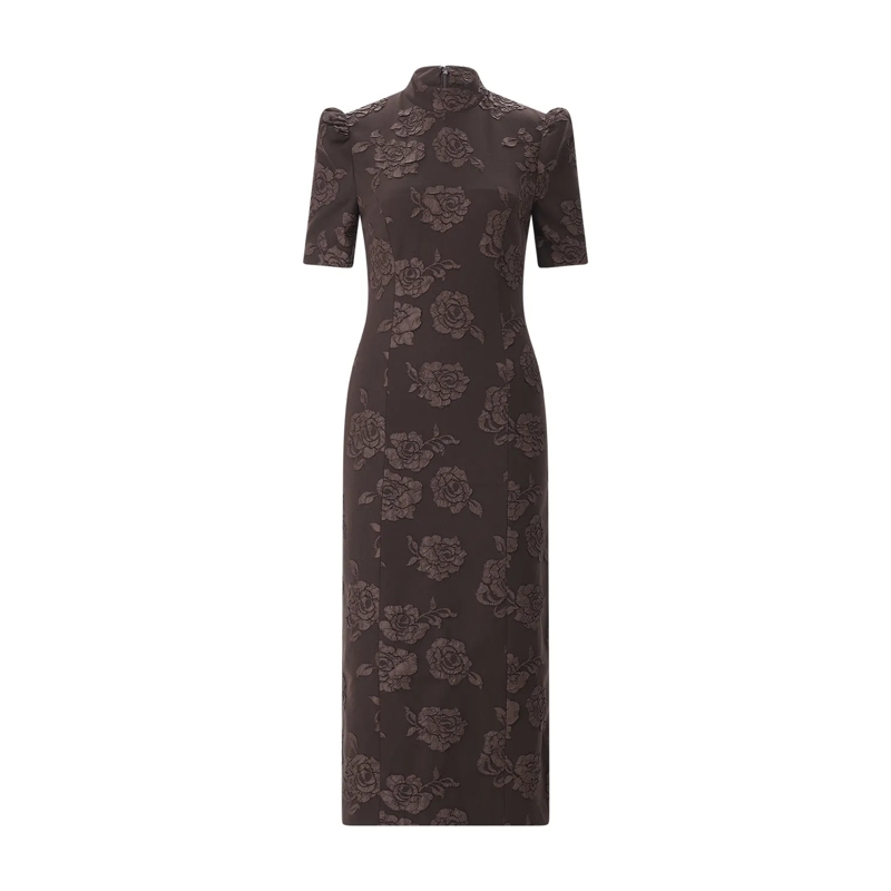 Rotate Maxikleid Jacquard Midikleid braun
