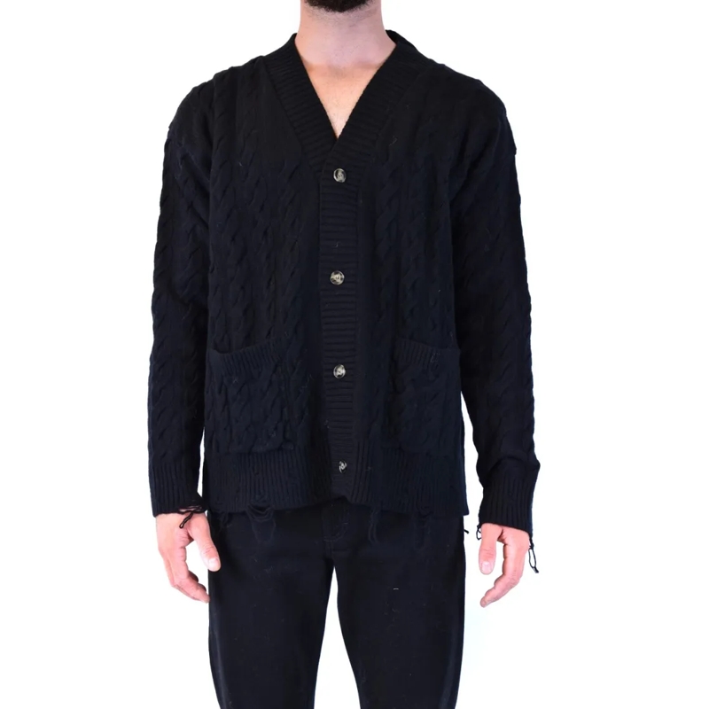 Laneus Vest Cable Knit Black Cardigan With V-Neckline Black