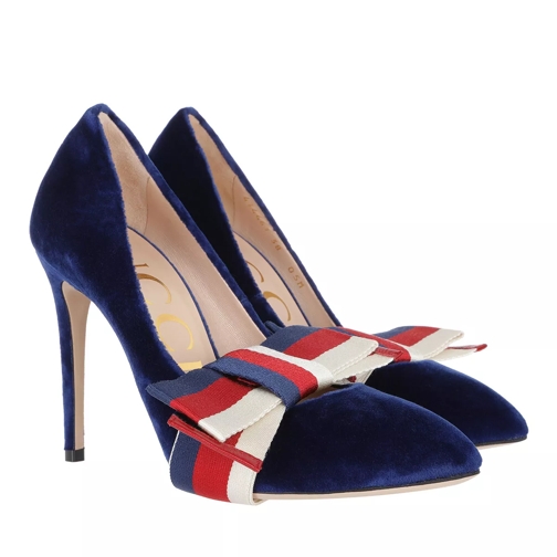 Gucci Pumps With Removable Web Bow Suede Blue Pump