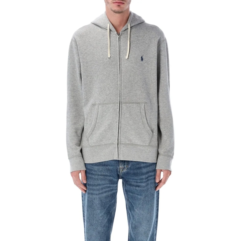 Polo Ralph Lauren  Cotton-Blend Zip Hoodie With Adjustable Hood Grey