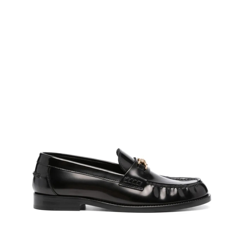 Versace Ballerines Polished Calf Leather Flat Shoes Black