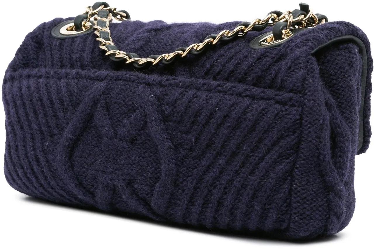 Chanel Shoppers Small Paris Hamburg Cable Knit Flap in blauw