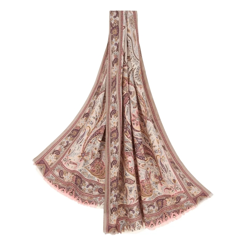 Etro Écharpe légère Cashmere-Silk Blend Scarf With Intricate Ramage De Pink