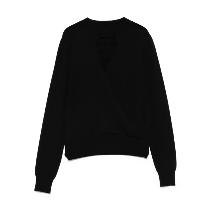 Twin-Set Pull Keyhole Neckline Black Sweater With Ribbed Cuffs Black