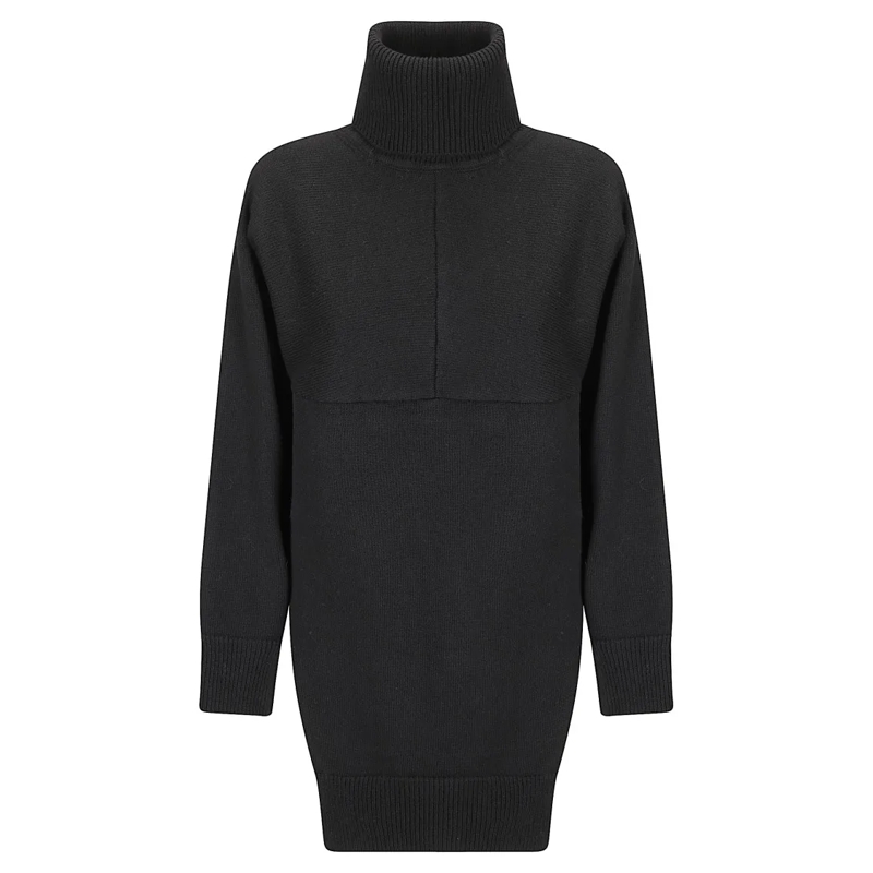 STEFANO MORTARI Pullover Asymmetric Hem Wool Turtleneck Sweater Black