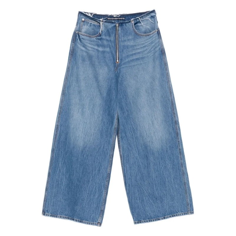 Alexander Wang Jeans High-Waisted Wide-Leg Jeans With Prominent Zipper Blue