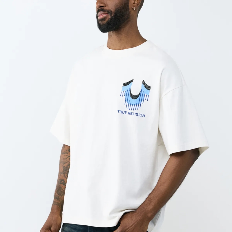 True Religion T-Shirt - Lockerer Schnitt- Überschnittende Schultern- L winterweiß(Image 3)