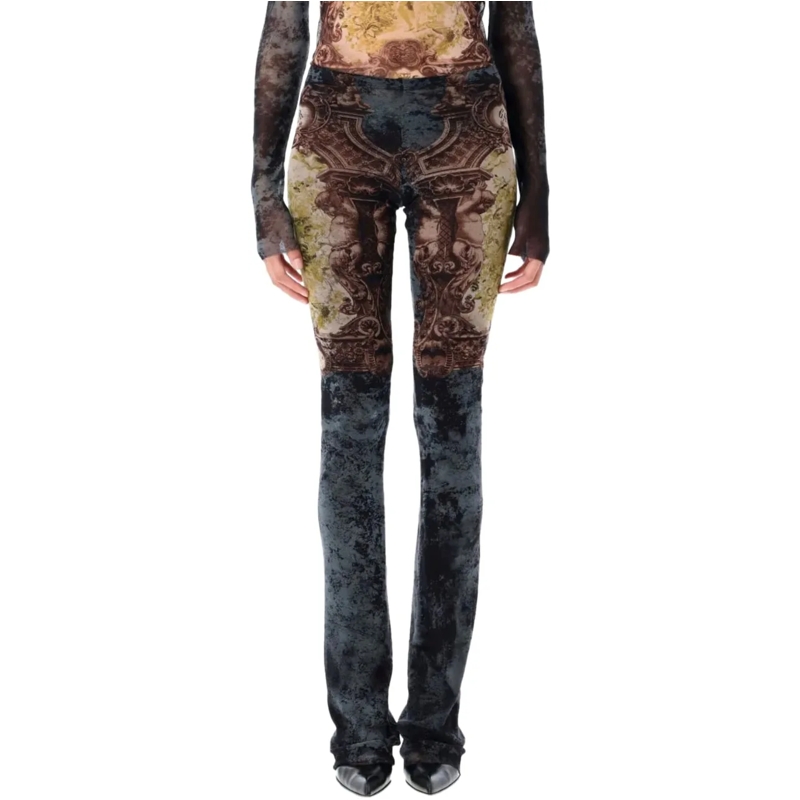 Jean Paul Gaultier  Mesh Trouser Printed "medaillon" Black/vintageblue grün