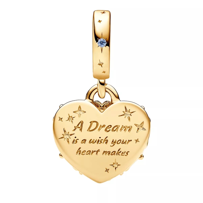 Pandora Pendentif Disney Cinderella heart 14k gold-plated double dan Blue