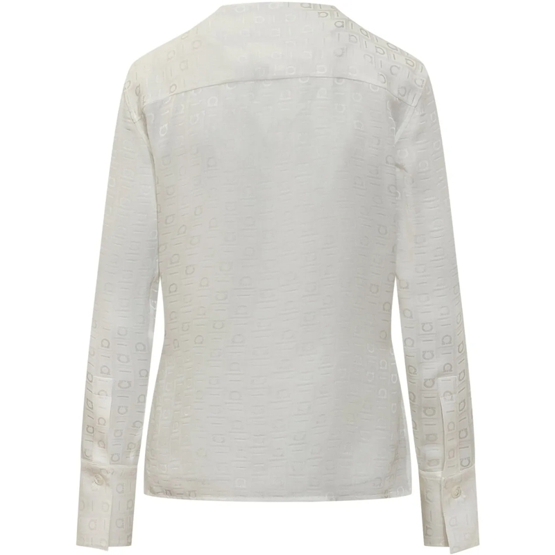 Salvatore Ferragamo Chemisier Camicia in Seta con Logo weiß(Image 2)