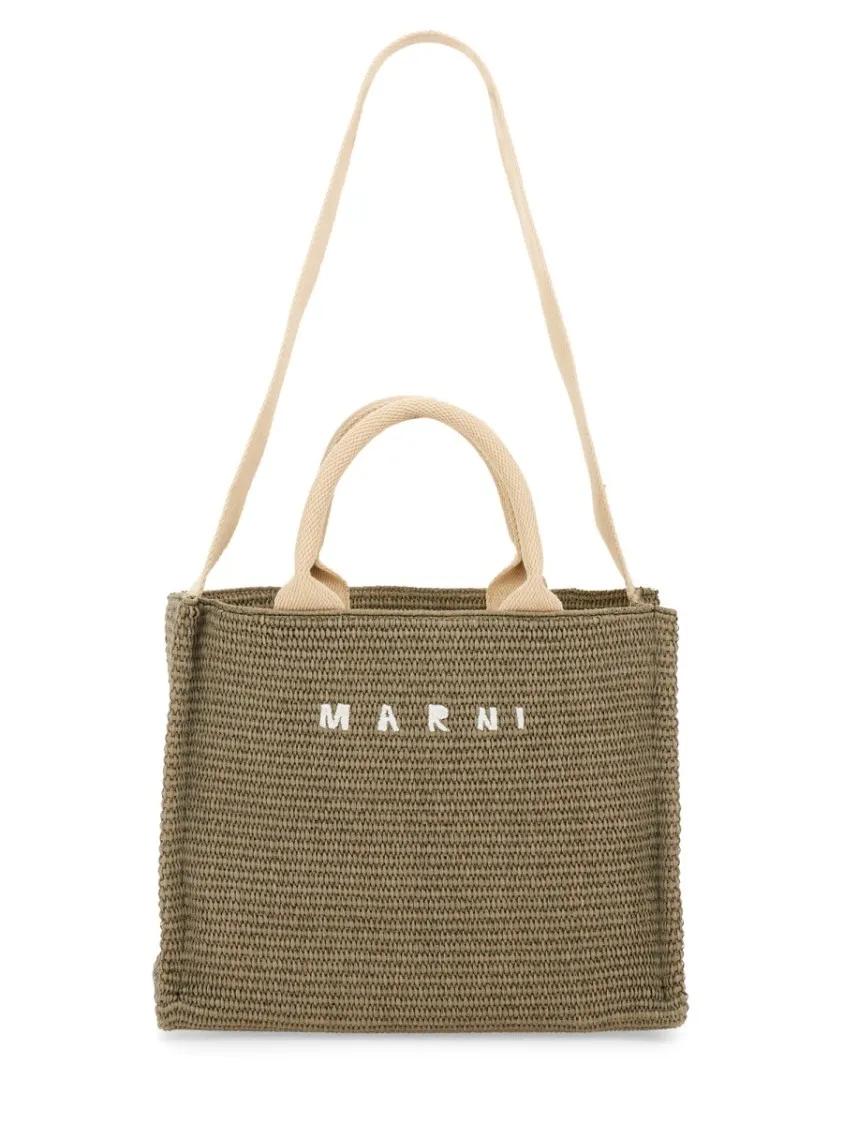 Marni Shoppers & Totes Raffia Effect Fabric Small Tote Bag in groen
