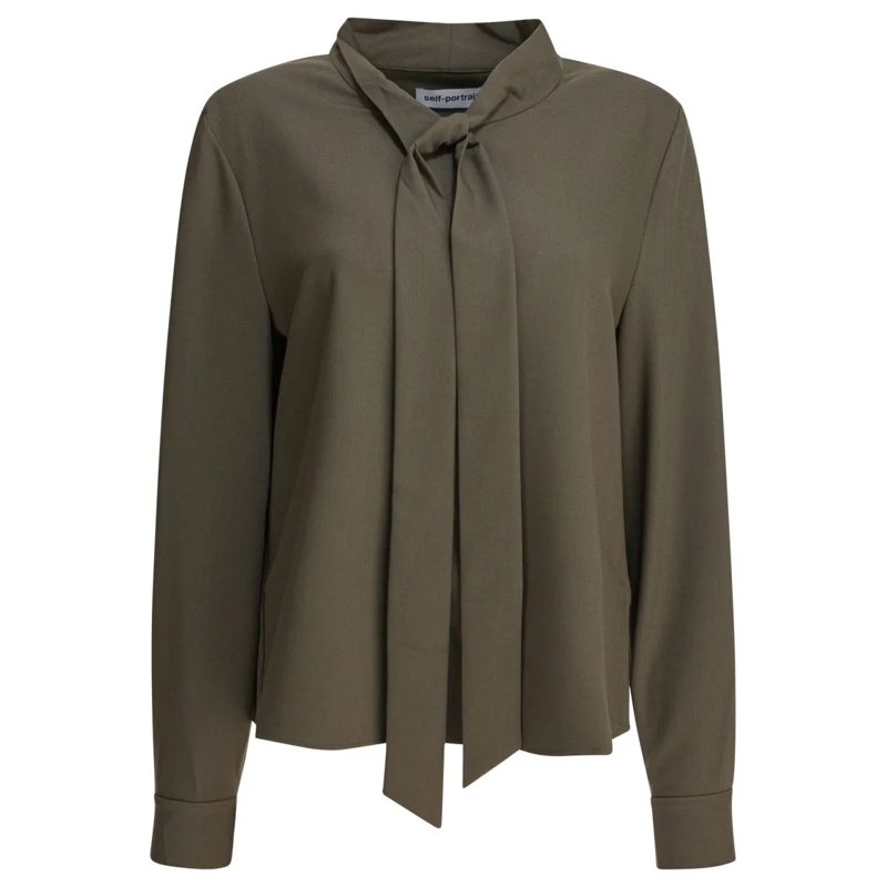 Self Portrait Blouse Pussy Bow Blouse In Soft Green Twill Green