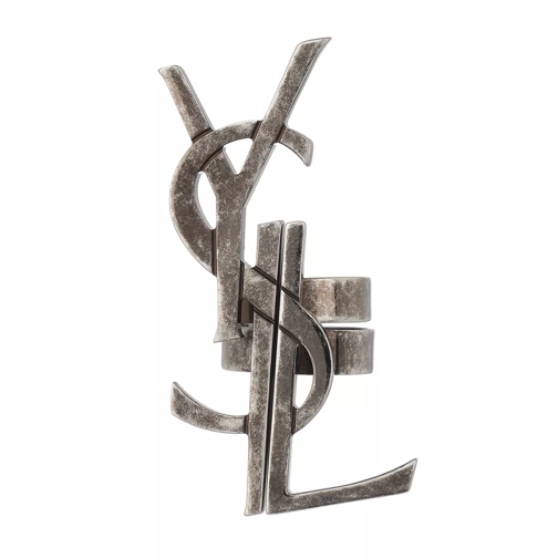 Saint Laurent YSL Logo Deconstructed Rings Silver Statement Ring
