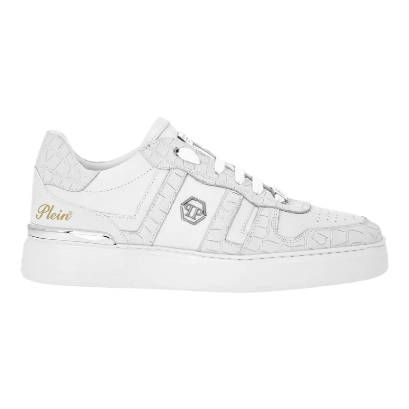 Philipp Plein Low-Top-Sneaker Lo-Top Turnschuhe Cocco Crocco Geprägt weiss