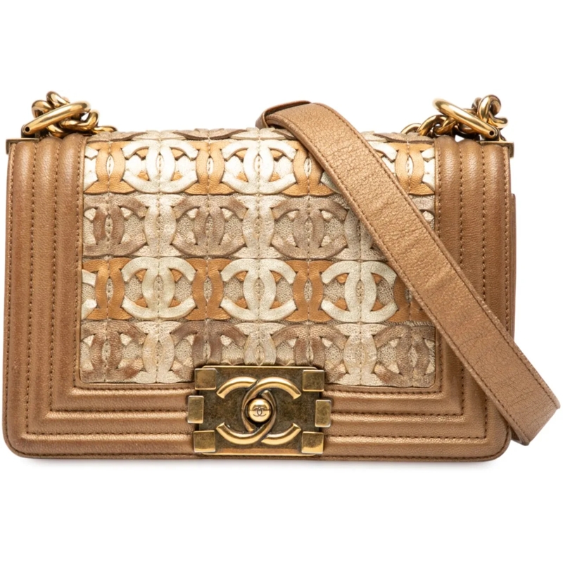 Chanel Sac à bandoulière Small Quilted Metallic Lambskin Interwoven CC Boy  braun