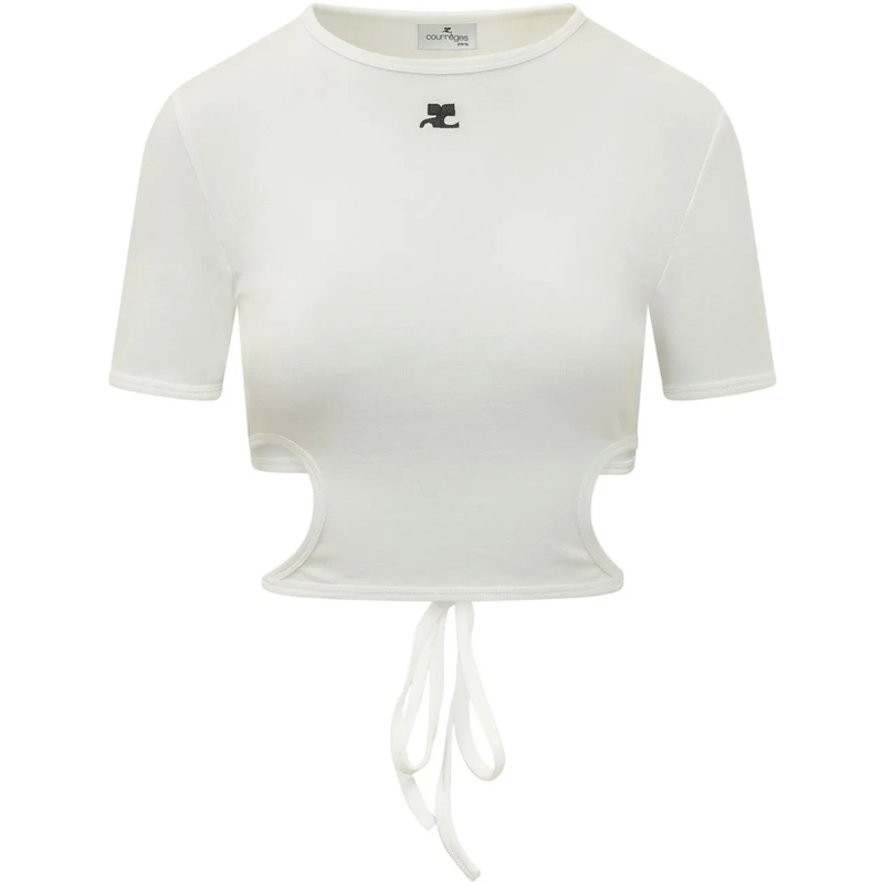 Courrèges T-Shirt T-shirt con Cut Out e Laccio weiß