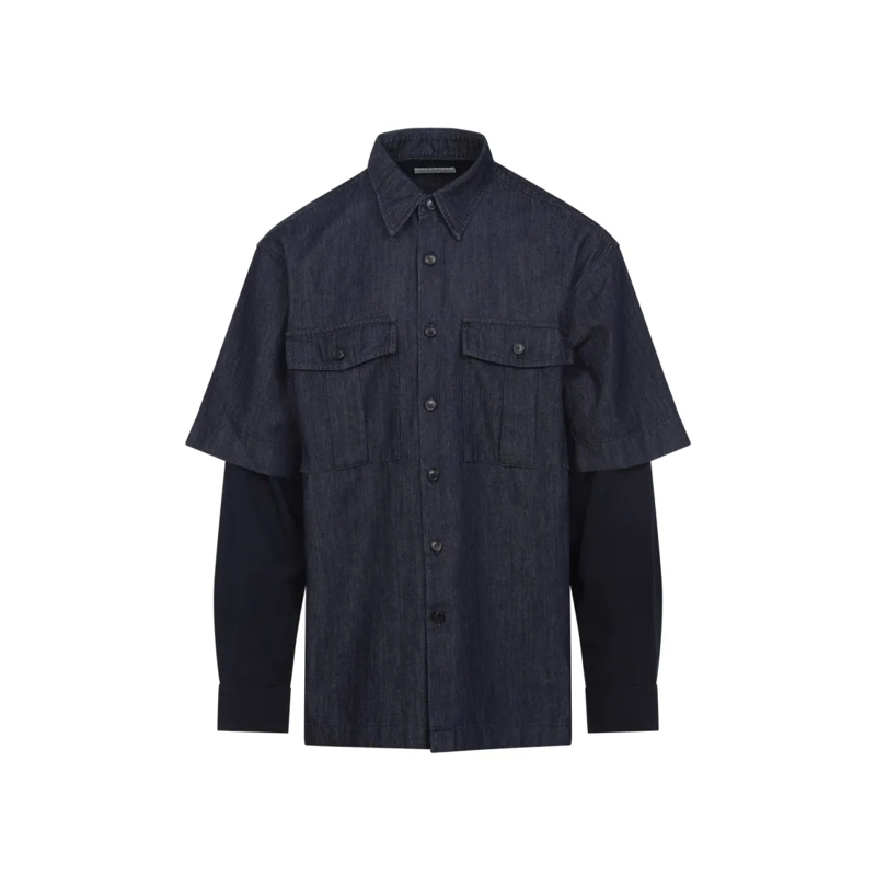 Dries Van Noten Hemd Layered Denim And Fabric Casual Shirt Blue