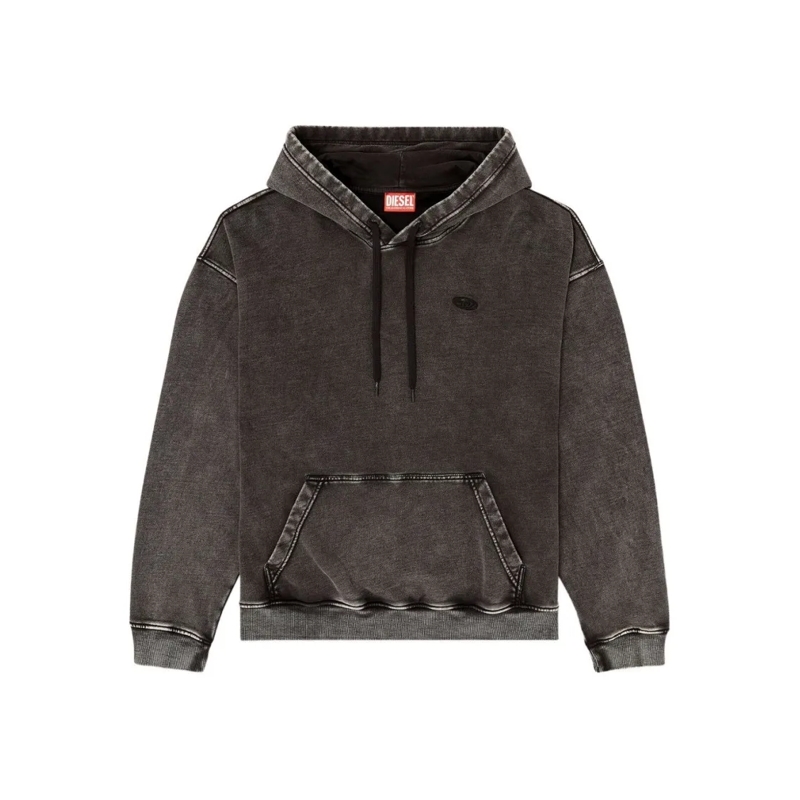 Diesel  Washed Grey Hoodie With Adjustable Drawstring And  Black