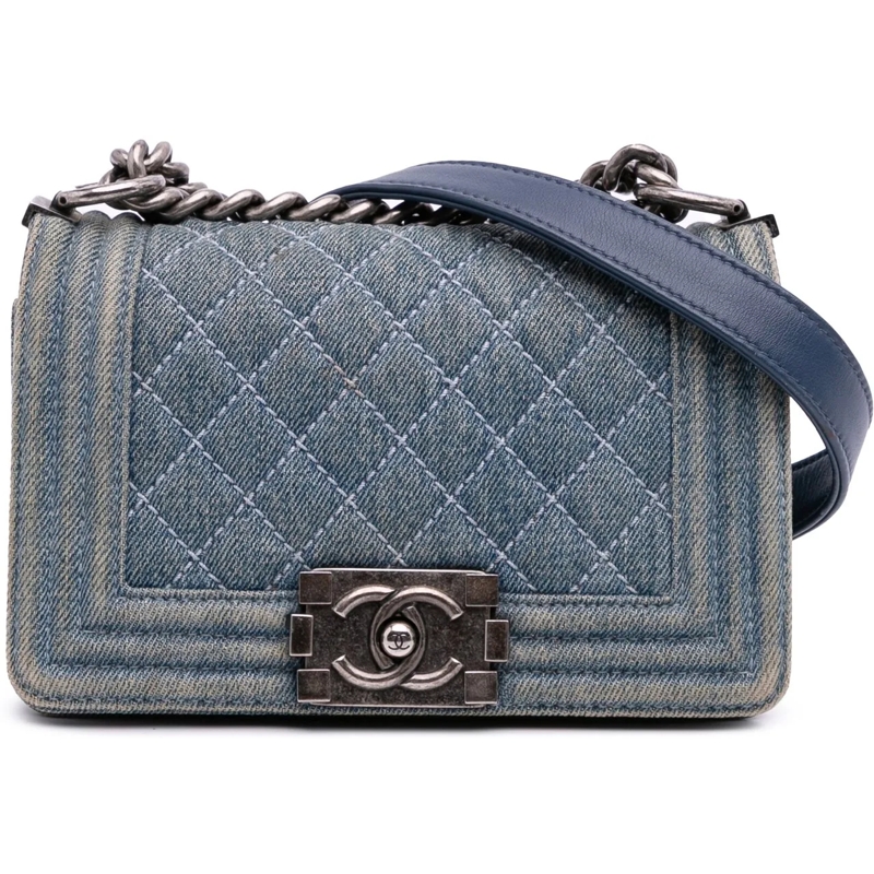 Chanel Sac à bandoulière Small Quilted Denim Boy Flap blau
