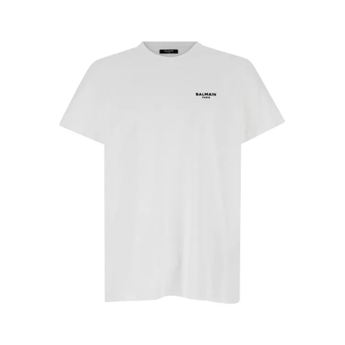 Balmain White Crewneck T-Shirt With Logo Lettering Embroid White 