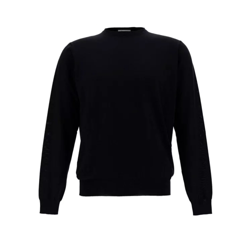 Gaudenzi Blue Crewneck Sweater With Ribbed Trims In Wool Blue 