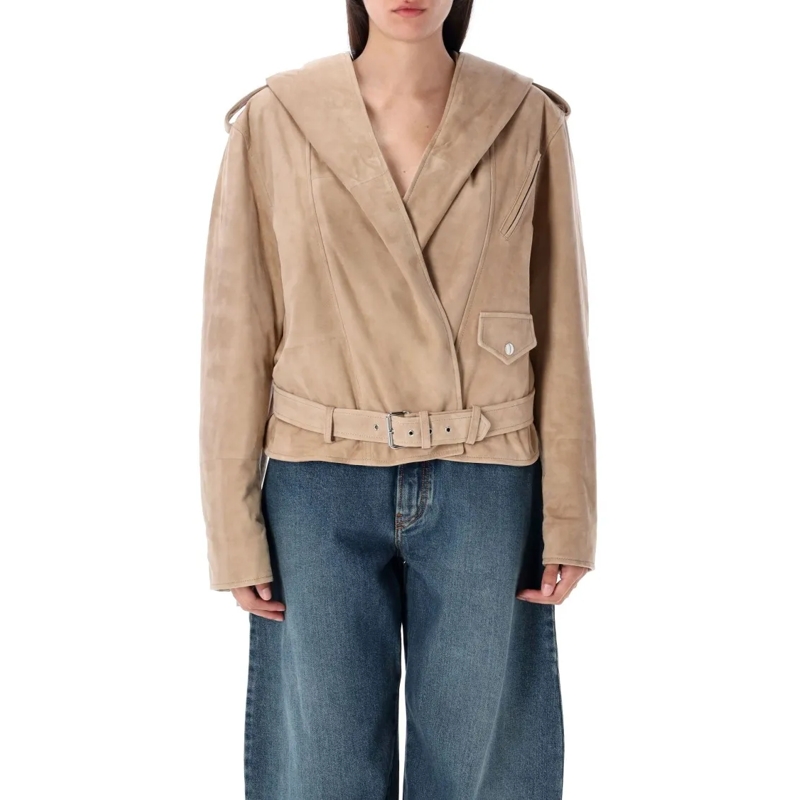 Alaia Übergangsjacke Suede Hooded Biker Jacket Neutrals