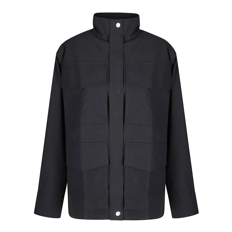 Studio Nicholson Overgangsjas Military-Inspired Black Multi-Pocket Jacket With H Black