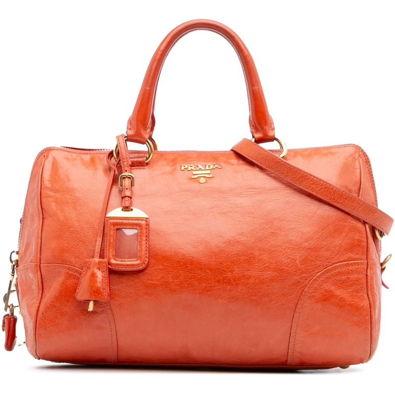 Prada Sac à bandoulière Vitello Shine Bauletto Satchel orange