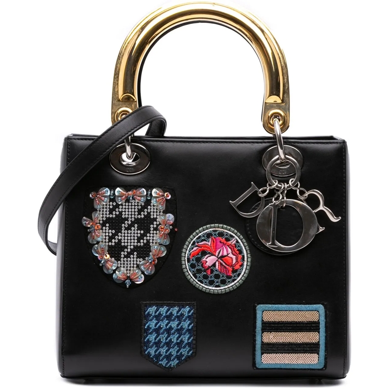 Christian Dior Schultertasche Medium Calfskin Patch Embellished Lady Dior schwarz