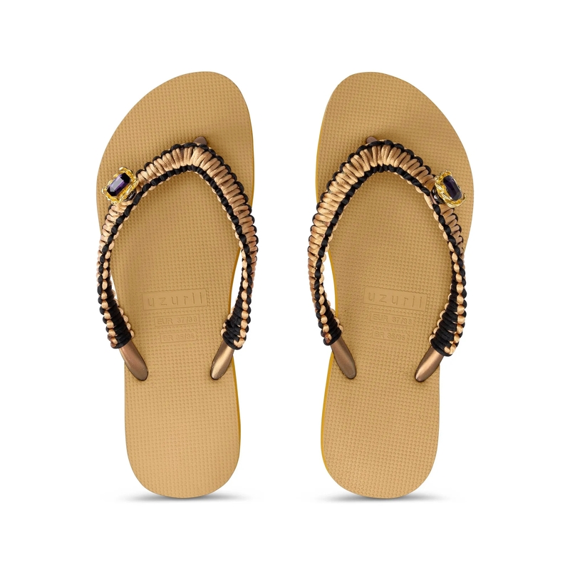 UZURII Flip Flops Zehentrenner Gold Macrame Switch gelb(Image 3)