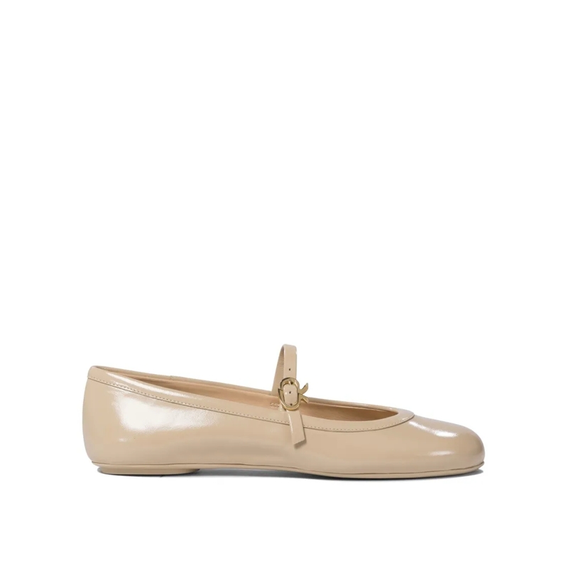 Gianvito Rossi Ballerinas Beige Leather Ballerinas With Buckle Strap Neutrals