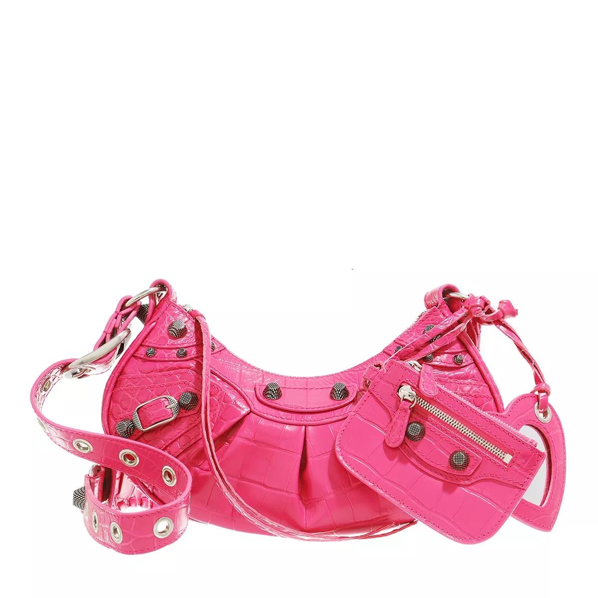 Balenciaga Le Cagole Shoulder Bag Small Crocodile Embossed Pink