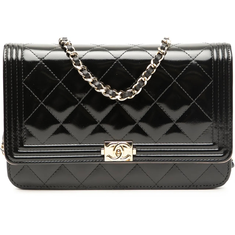 Chanel Sac à bandoulière Quilted Patent Boy Wallet on Chain schwarz