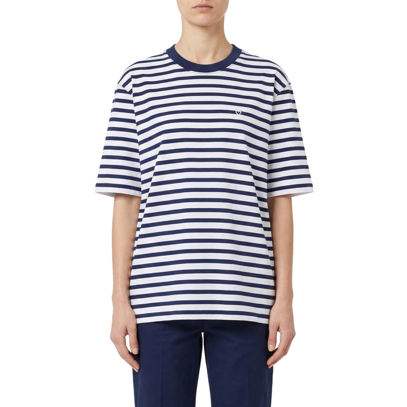 AMI Paris T-Shirt Classic White T-Shirt With Navy Stripe Detail Grey(Image 4)