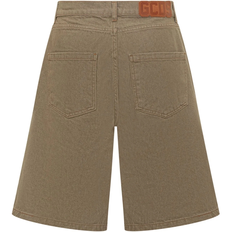 Gcds Shorts Bermuda Denim con Logo Applicato taupe(Image 2)