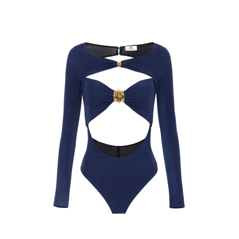 Elisabetta Franchi  Cut-Out Viscose Top With Gold Accent Blue