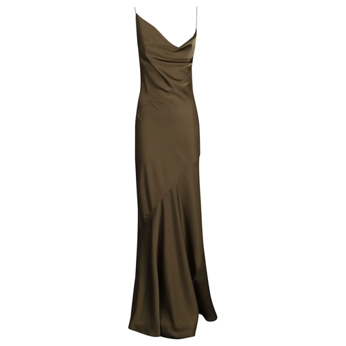 Philosophy Di Lorenzo Serafini  Olive Green Satin Long Dress Green