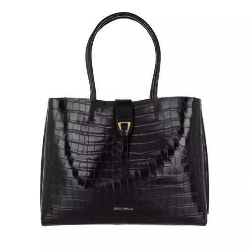 Coccinelle Alba Croco Shiny Soft Shopper Noir Shopping Bag