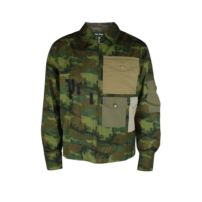 Palm Angels Bomberjacke Military Green Camouflage Jacket With Classic Coll Black