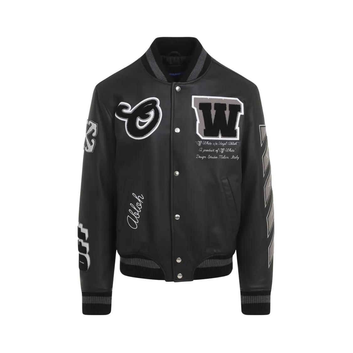 Off-White - Full Leather Varsity Jacket - Größe 50 - schwarz